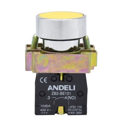 Кнопка XB2-BA51 без подсветки желтый 1НО (ANDELI)